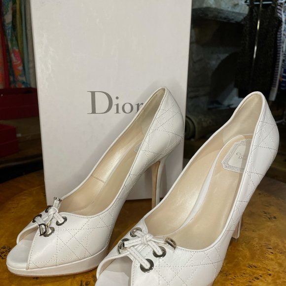 Dior white leather cannage lace up peep toe - Picture 4 of 6